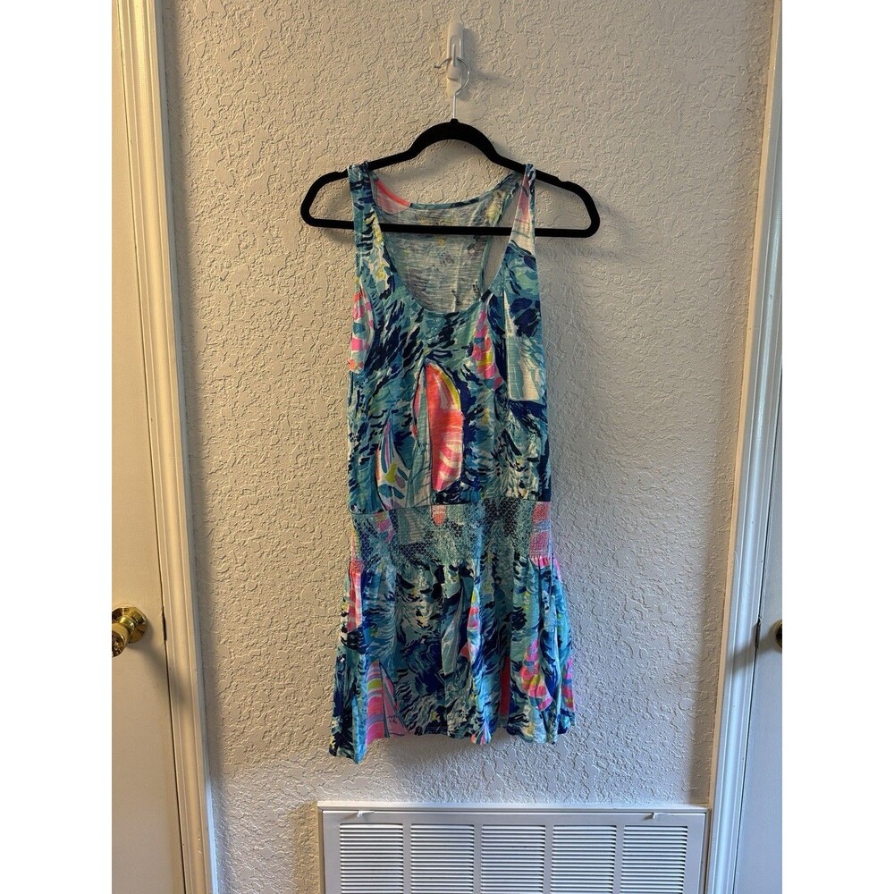Lilly Pulitzer Tideline Tank Dress Size Small Blue And Pink Sailboat Nautical
